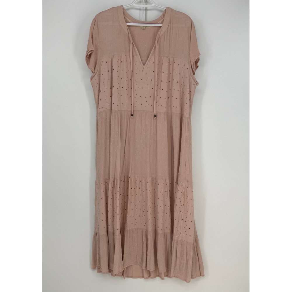 Kate & Sam Midi Dress Womens XXL Pink Eyelet Swiss Dot Boho Cottagecore Coquette